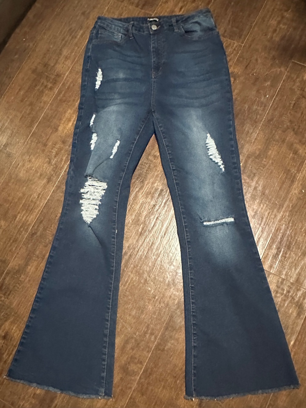 Flamingals Raw Hem Distressed High Waist Flare Leg Jeans XL